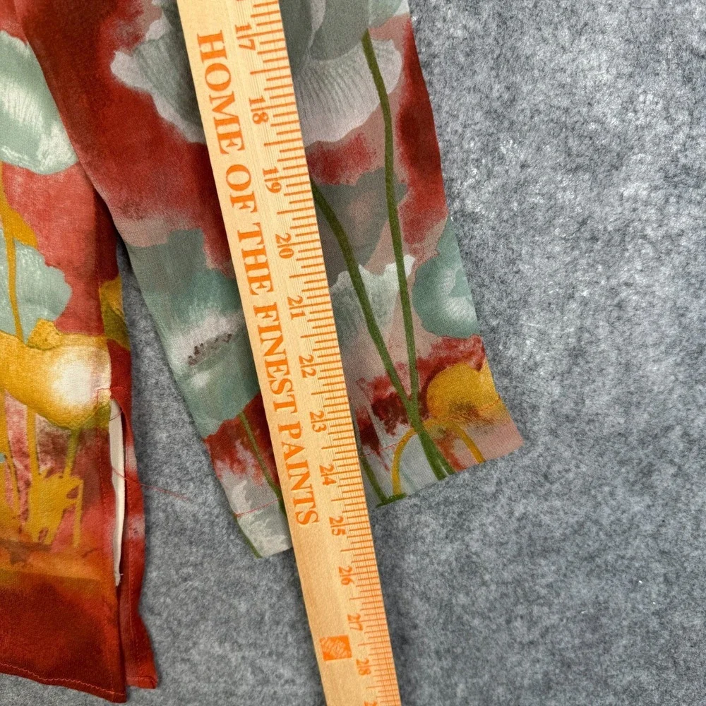 Citron Santa Monica Tunic Top Kimono Shirt  Button Up Floral Silk Womens M - Picture 6 of 9